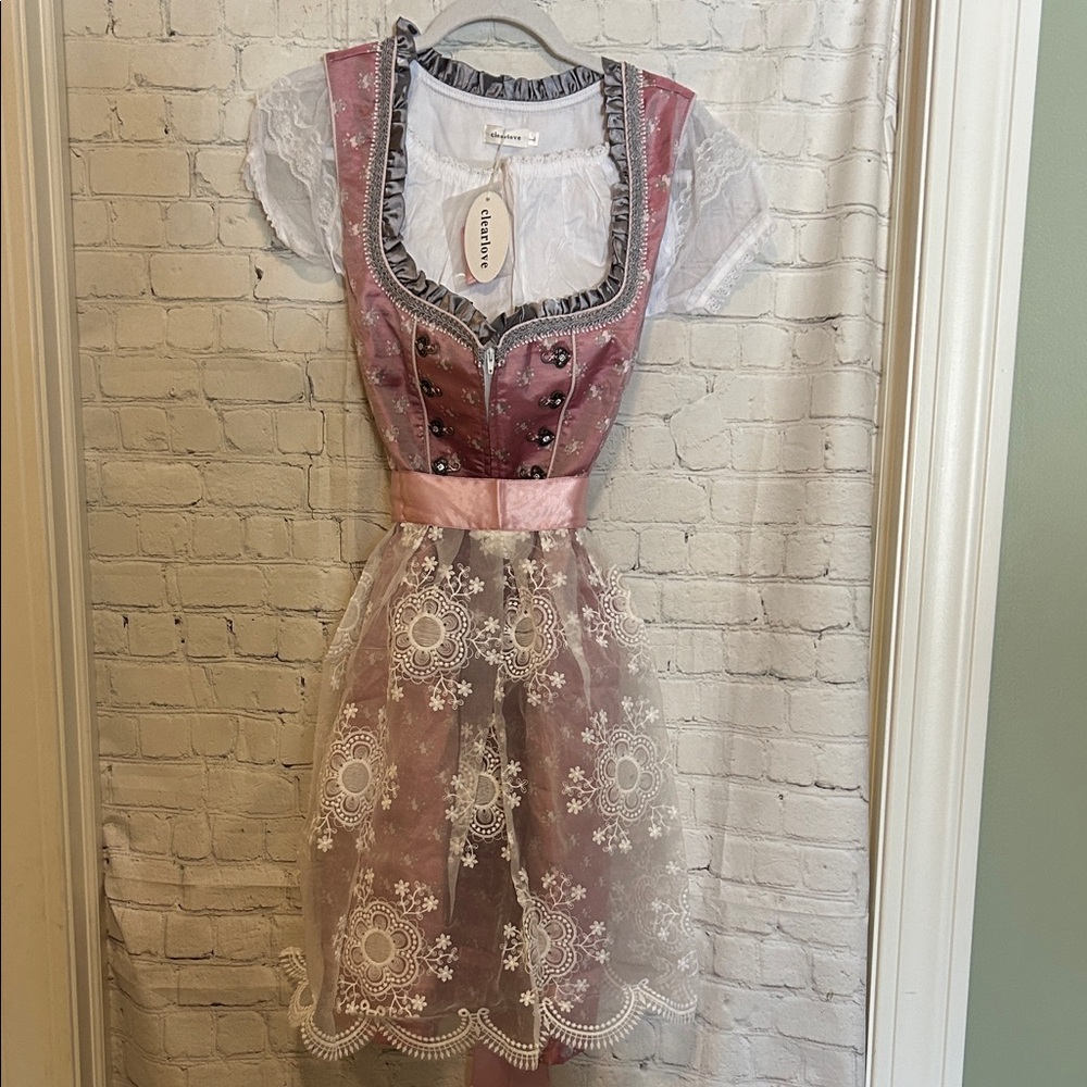 Elegant Pink Lace Midi Dress